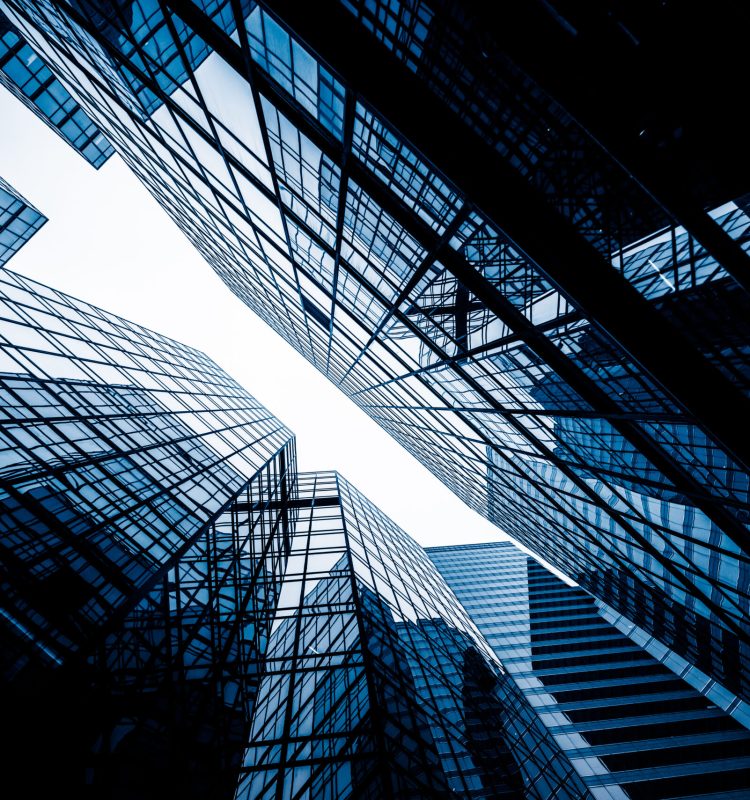 low angle view of skyscrapers in city of China.